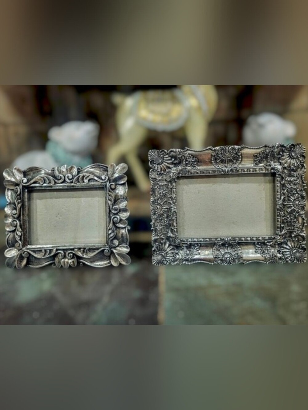 Set Of 2 Ornate Silver Decorative Tabletop Photo Frames Horizontal/Vertical